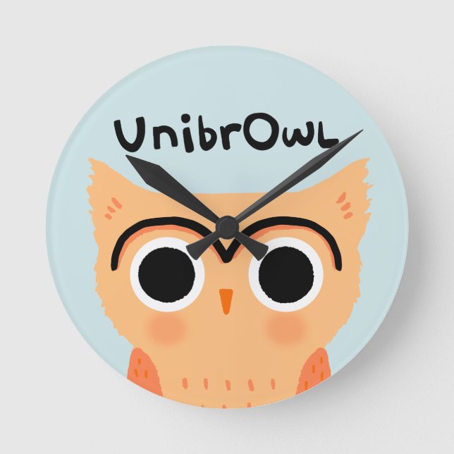 UnibrOwl Unibrow Owl | Funny Cute Eyebrows Owl Round Clock (Front)