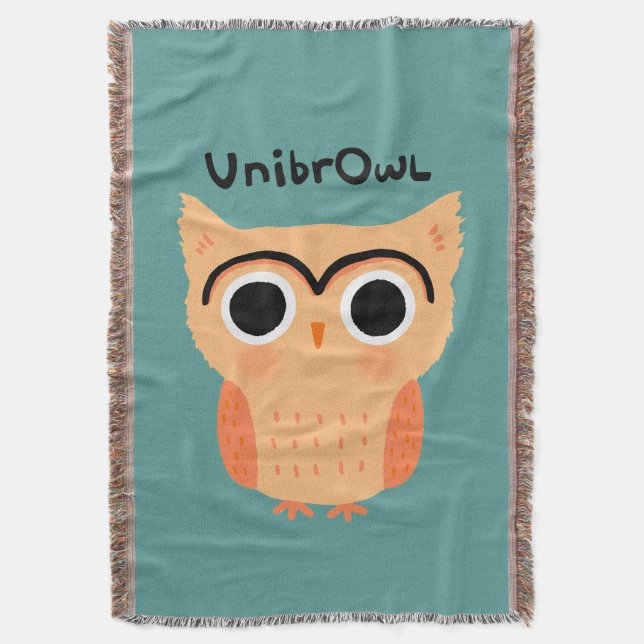 UnibrOwl Unibrow Owl | Funny Cute Eyebrows Owl Throw Blanket (Front Vertical)