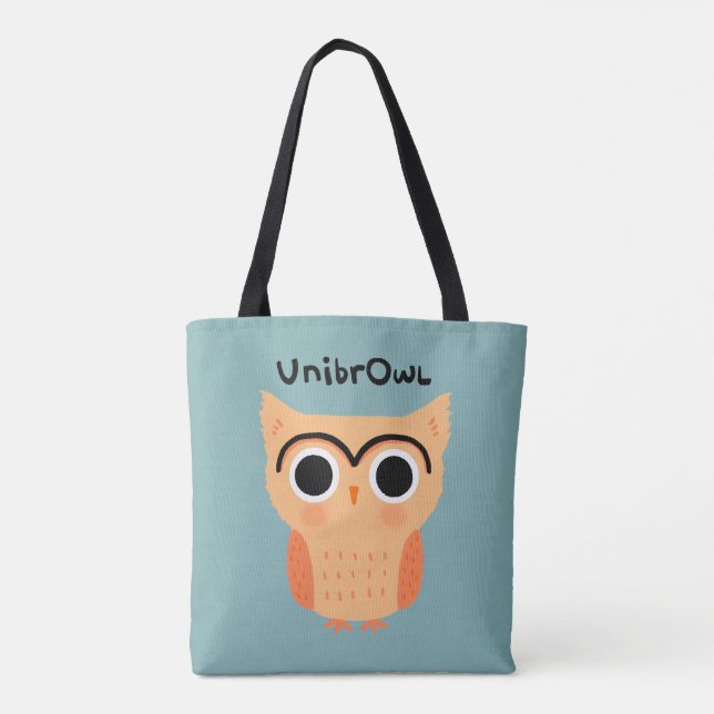 UnibrOwl Unibrow Owl | Funny Cute Owl Tote Bag (Back)