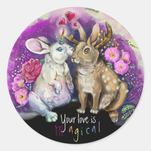 Unibunny Kisses Jackalope Magical Love Classic Round Sticker