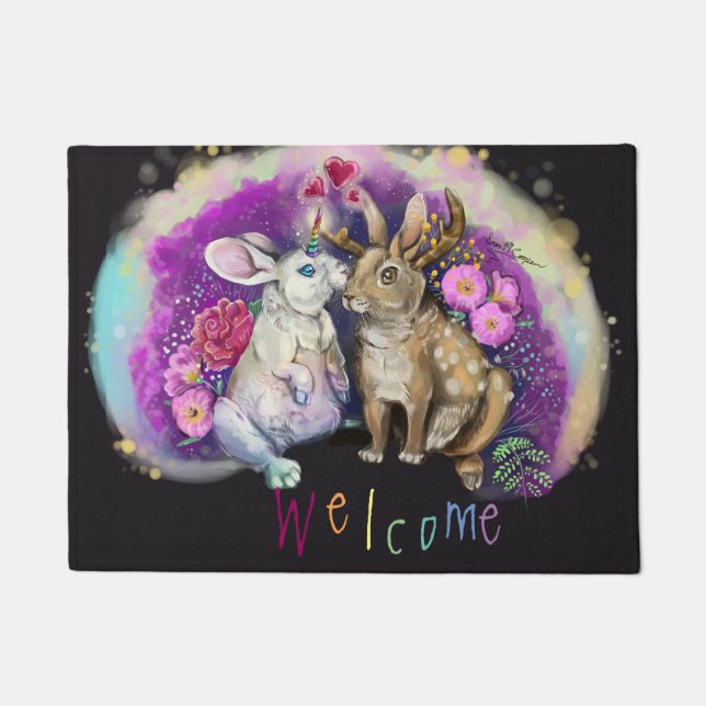 Unibunny Kisses Jackalope Magical Love Doormat (Front)