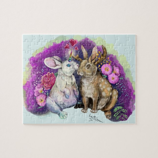 Unibunny Kisses Jackalope Magical Love Jigsaw Puzzle (Horizontal)