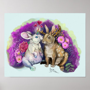 Unibunny Kisses Jackalope Magical Love Poster