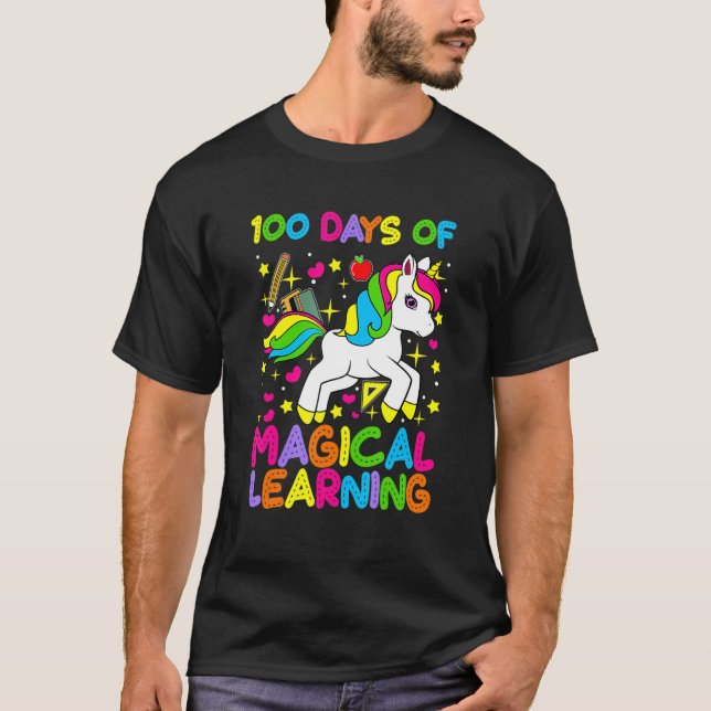 Unicorn 100 Days Of Magical Learning 100th Day Of  T-Shirt (Front)