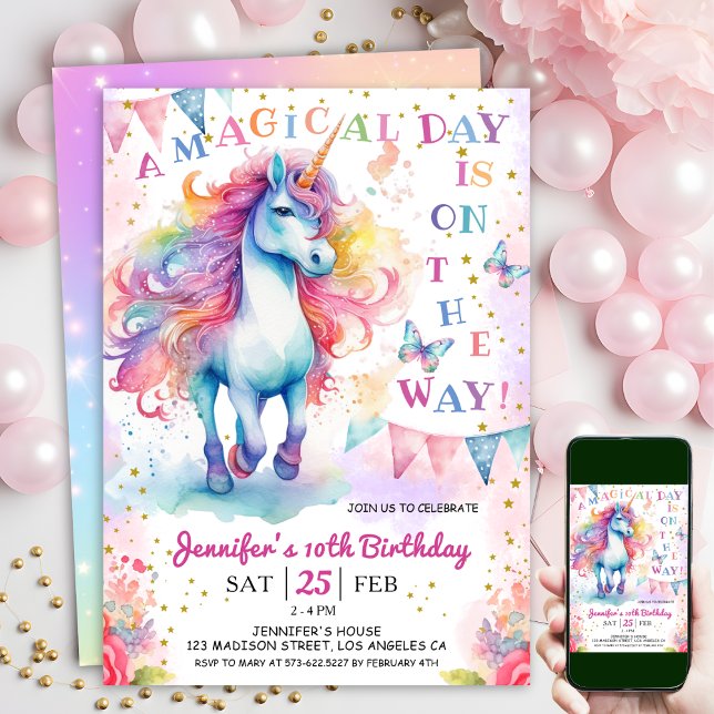 Unicorn 10th Birthday Fairy Floral Rainbow & Stars Invitation (#UnicornBirthdayInvitation #UnicornBirthdayInvitationTemplate #UnicornBirthdayInvitationEditable 
)