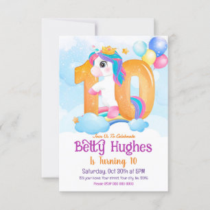 Unicorn 10th Birthday Invitation