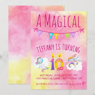 Unicorn 10th  birthday party pink invitation