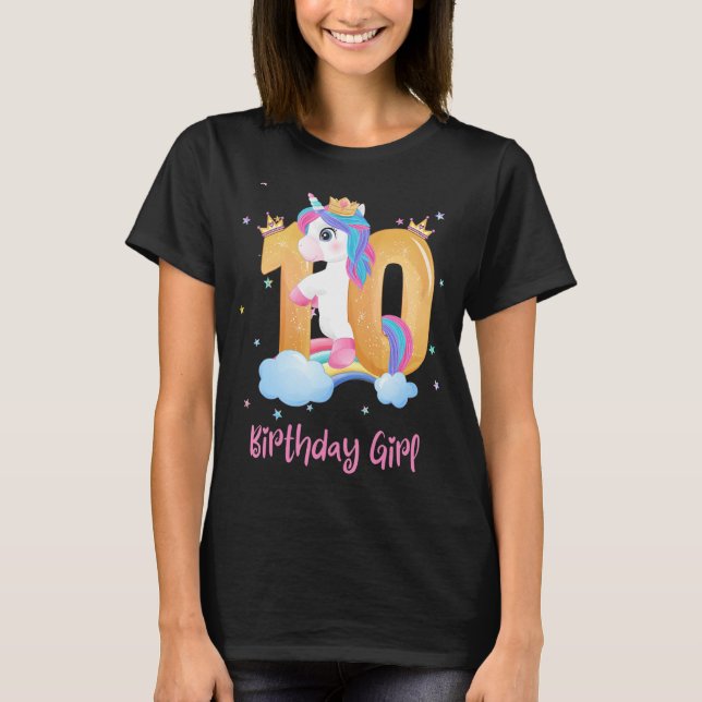 Unicorn 10th Birthday Seven 10 Years Old Girl Kids T-Shirt (Front)