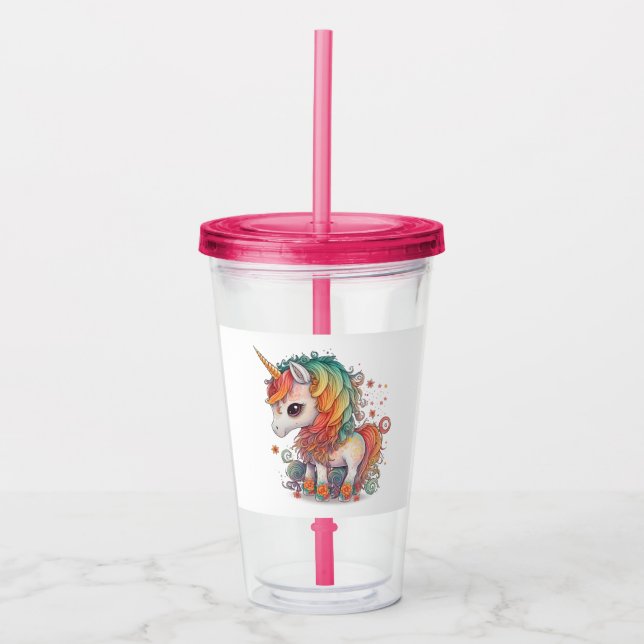 UNICORN 16oz, Fuchsia Pink Acrylic Tumbler (Front)