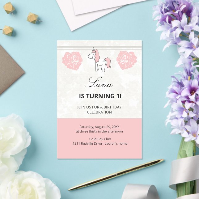 Unicorn 1st Birthday Cute Pink  Acrylic Invitations (Insitu (Wedding))