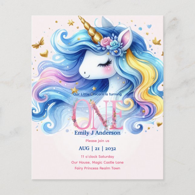 unicorn 1st Birthday Fairy Tale Magic Birthday (Front)