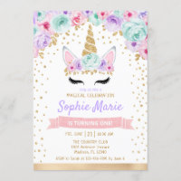 Unicorn 1st Birthday - Gold Teal Pink Purple