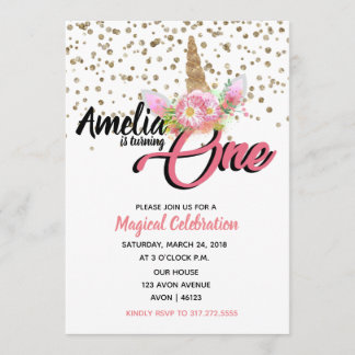 Unicorn 1st Birthday Invitations