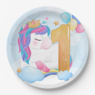 Unicorn 1st Birthday Paper Plate