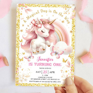 Unicorn 1st Birthday Party Girl Blush Pink & Gold Invitation