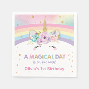 Unicorn 1st Birthday Party Rainbow Serviettes Napkin