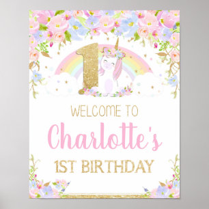 Unicorn 1st Birthday Rainbow Welcome Poster Sign