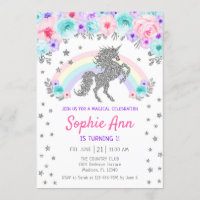 Unicorn 1st Birthday - Silver Teal Purple Pink