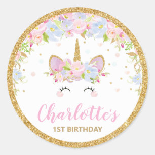 Unicorn 1st Birthday Thank You Favour Sticker Labe