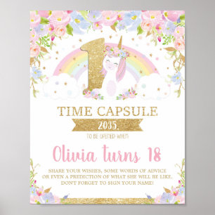 Unicorn 1st Birthday Time Capsule Game Activity Poster