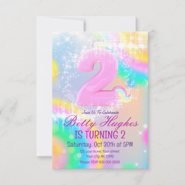 Unicorn 2nd Birthday Invitation (Front)
