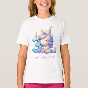 Unicorn 3rd Birthday Girl Pink Purple Blue T-Shirt
