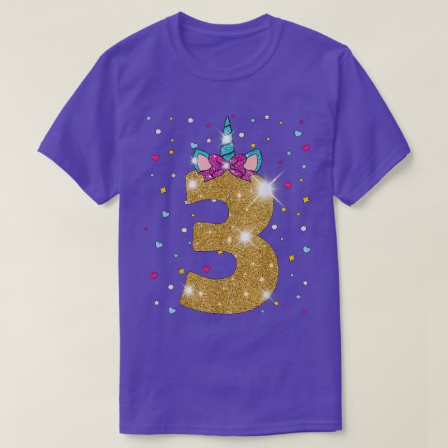 Unicorn 3rd Birthday Girl Three 3 Years Old  T-Shirt (Design Front)
