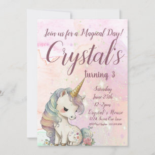Unicorn 3rd Birthday Invitation