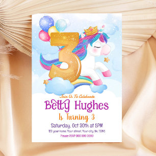 Unicorn 3rd Birthday Invitation