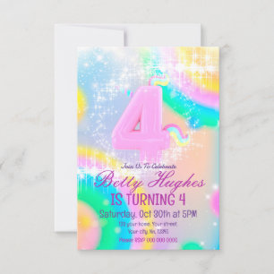 Unicorn 4th Birthday Invitation