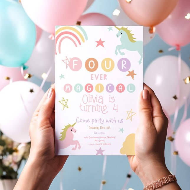 Unicorn 4th Birthday Invitation (Creator Uploaded)
