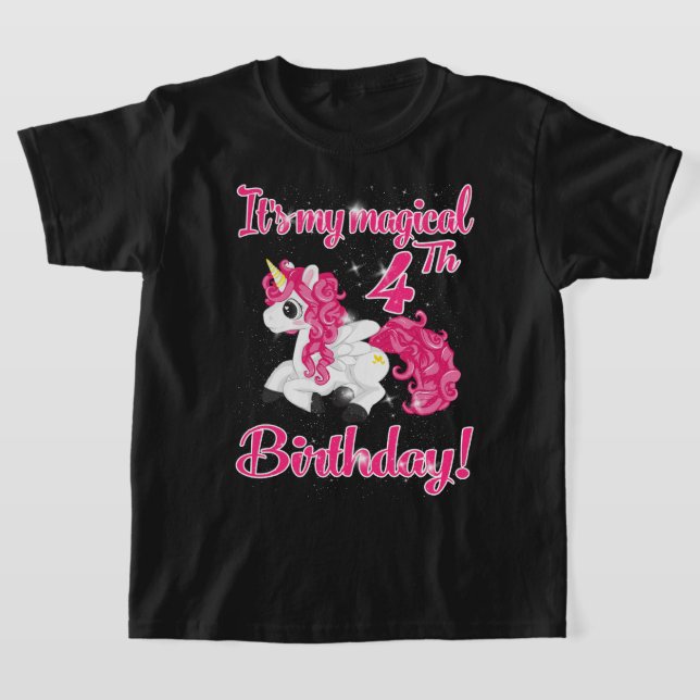 Unicorn 4th Birthday Party Shirt Girl 4 Years Old  (Laydown)