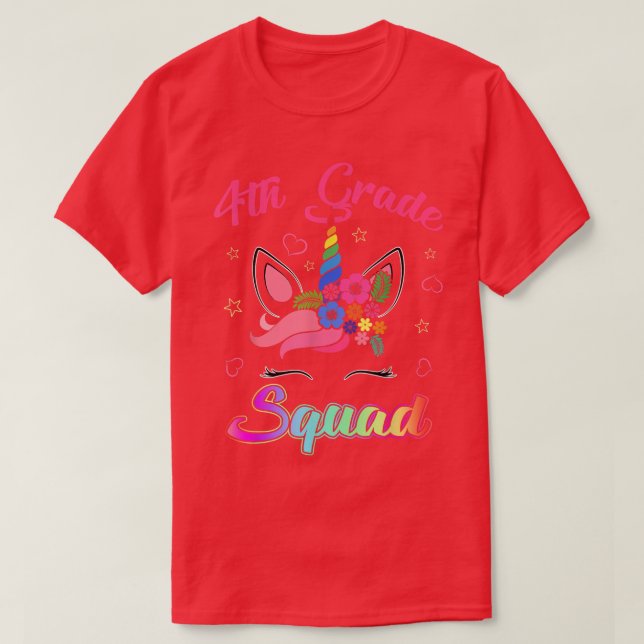 Unicorn 4th Grade Squad Teacher Student Team Back  T-Shirt (Design Front)
