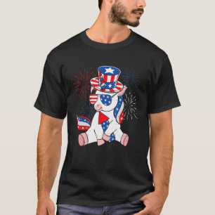 Unicorn 4th of July Kids Girls USA Flag Firecrack T-Shirt