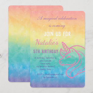 Unicorn 5th Birthday Girl Pink Magical Fifth Invitation
