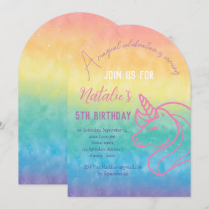 Unicorn 5th Birthday Girl Pink Magical Fifth Invitation