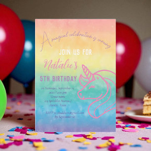 Unicorn 5th Birthday Girl Pink Magical Fifth Invitation