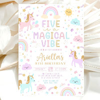 Unicorn 5th Birthday Invitation, Five is a Magical