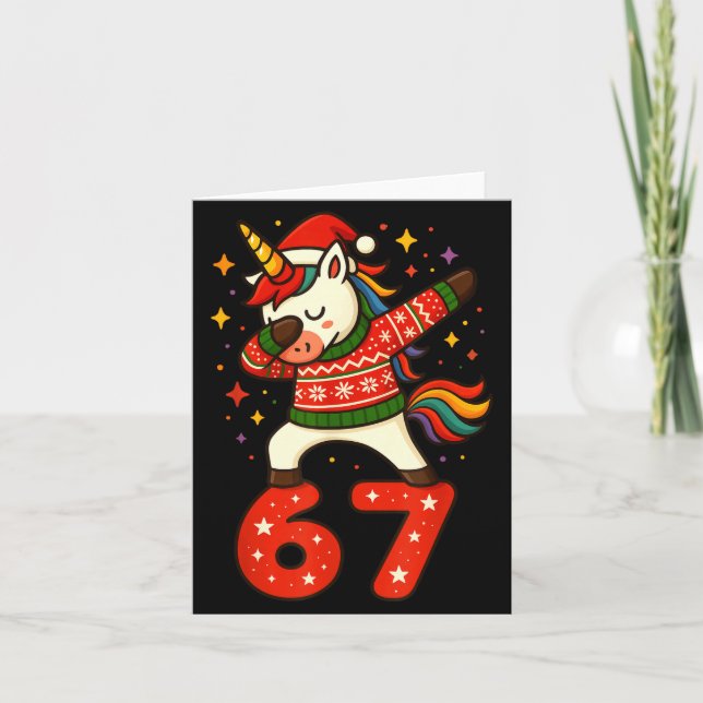 Unicorn 67 Meme Six Seven Funny Christmas  Card (Front)