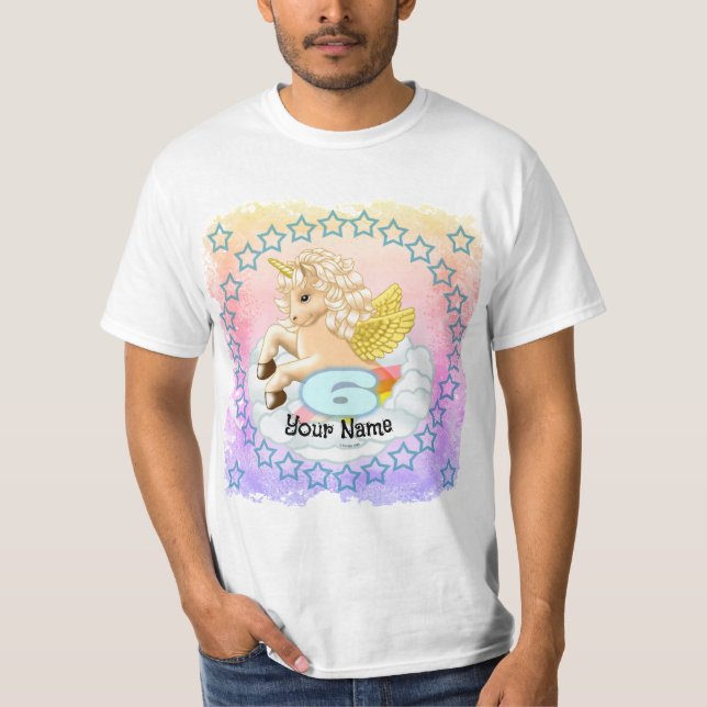 Unicorn 6 year old birthday  t-shirts (Front)