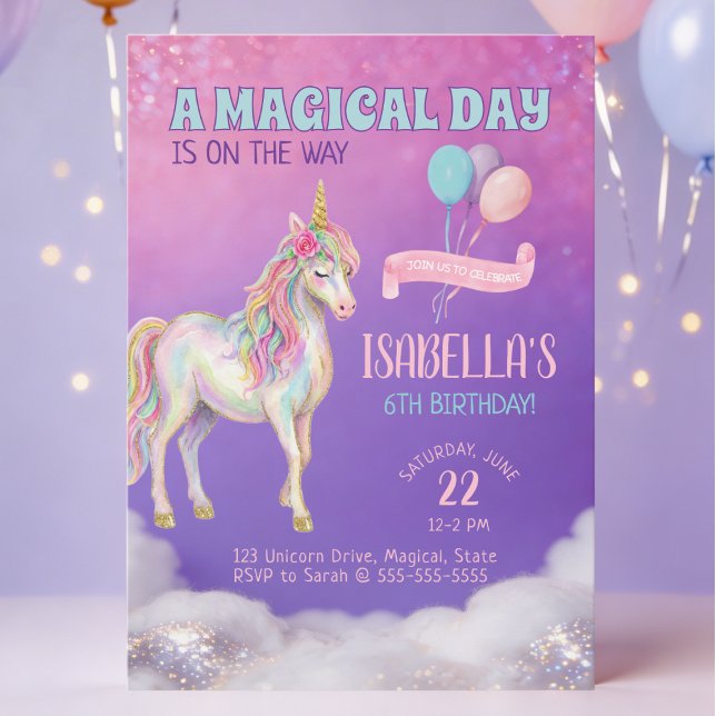 Unicorn 6th Birthday Party Invitation (Creator Uploaded)