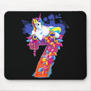 Unicorn 7 year old girl birthday shirt happy mouse mat