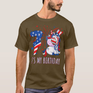 Unicorn 7th Birthday 4th Of July Girl Boy 7 Year O T-Shirt