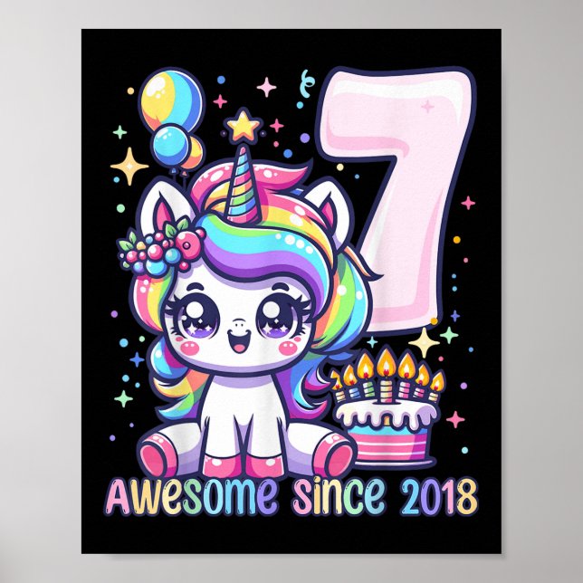 Unicorn 7th Birthday 7 Year Old Unicorn Party Girl Poster (Front)