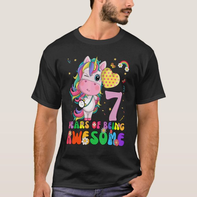 Unicorn 7th Birthday  7 Years Old Girls Princess P T-Shirt (Front)