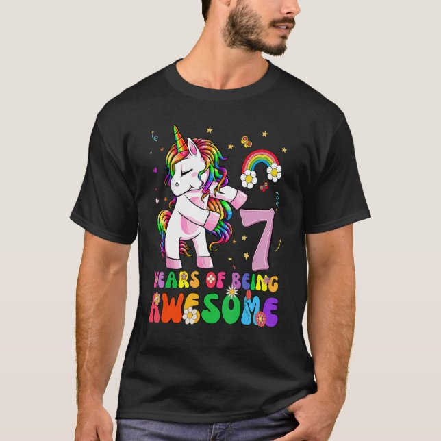 Unicorn 7th Birthday   7 Years Old Girls Princess  T-Shirt (Front)