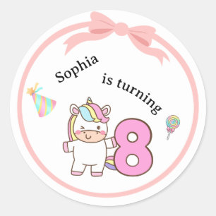 Unicorn 8 Birthday Sticker Pack Cute Party Design