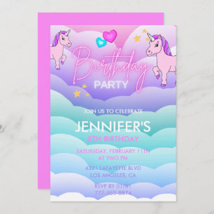 Unicorn 8th birthday invitations Purple Pink