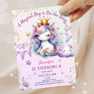 Unicorn 8th Birthday Invite Girl Pink & Gold