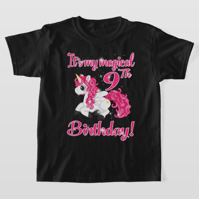Unicorn 9th Birthday Party Shirt Girl 9 Years Old  (Laydown)